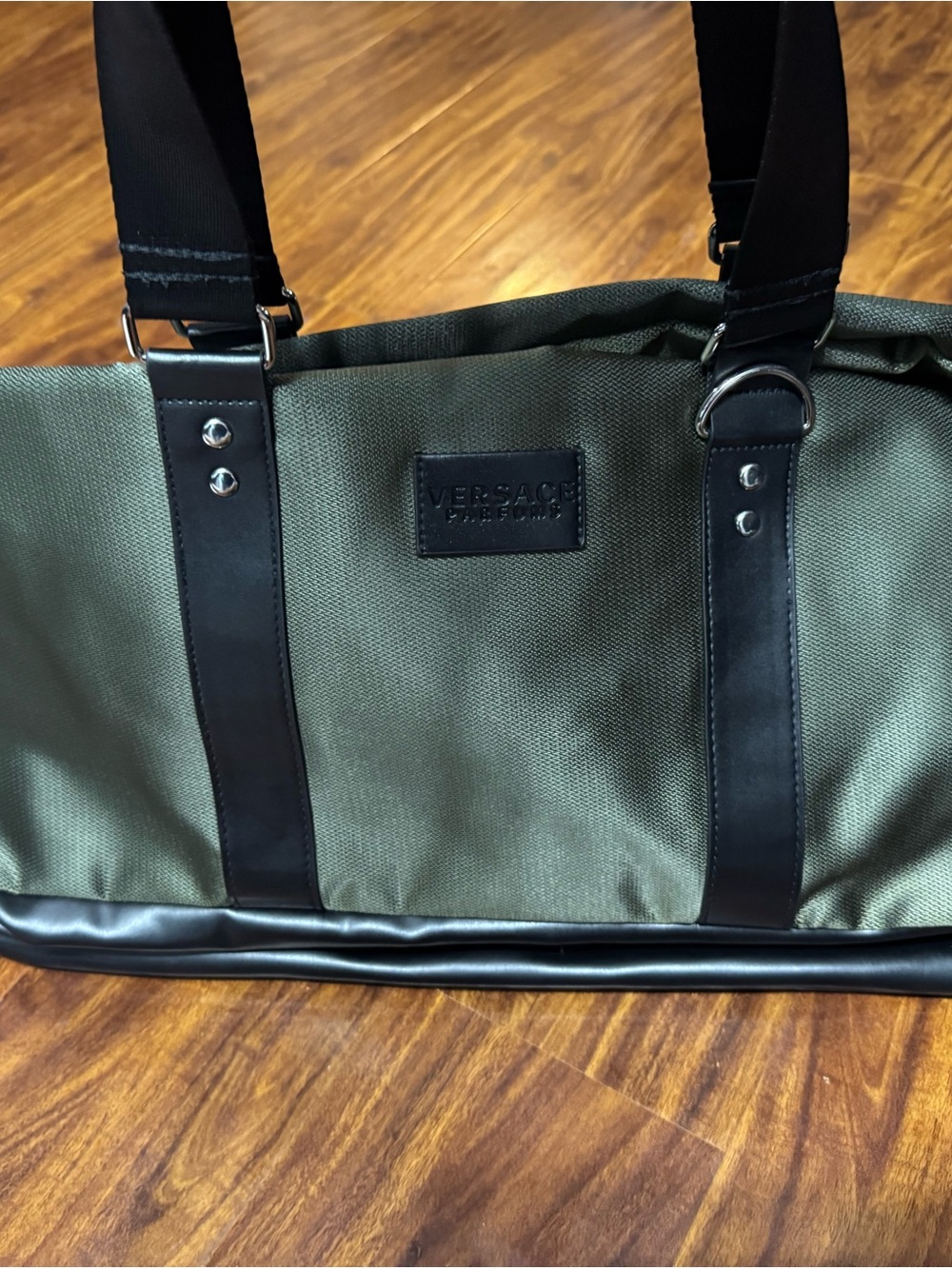 Versace Collection Olive Green Duffel Bag with Black Trim